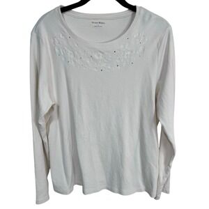 Women's Studio Works Embellished Cream Long Sleeve Cotton Top Blouse Size‎ Large